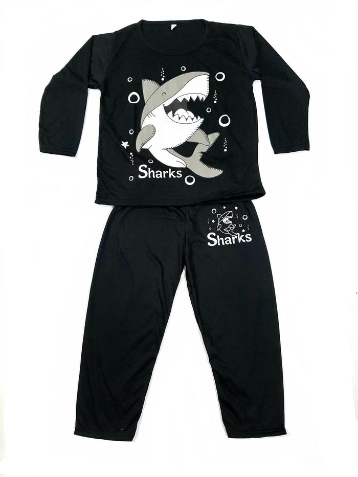 Gambar setelan PP celana lengan panjang pakaian anak laki laki shark grosir - -Hiu-hitam, 1 thn=S dari LINGLANG FASHION undefined Tokopedia