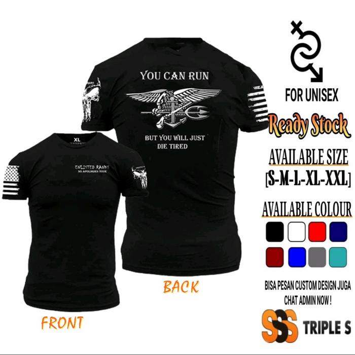Gambar KAOS US NAVY SEAL YOU CAN RUN BUT YOU WILL SABLON DEPAN BELAKANG - Hitam, S dari TripleS Apparel undefined Tokopedia