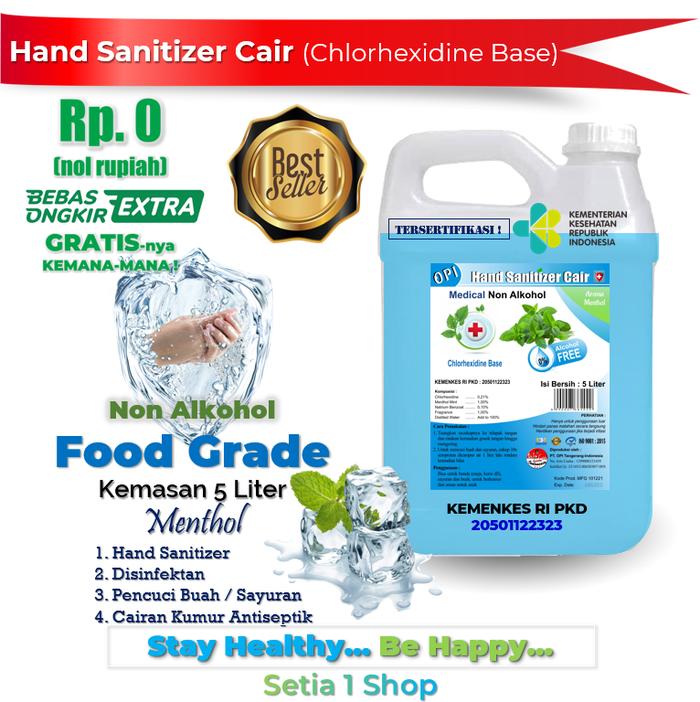 Gambar Hand Sanitizer 5 Liter Cair FOOD GRADE Medical Non Alkohol Base Non DT - menthol dari setia1.shop undefined Tokopedia