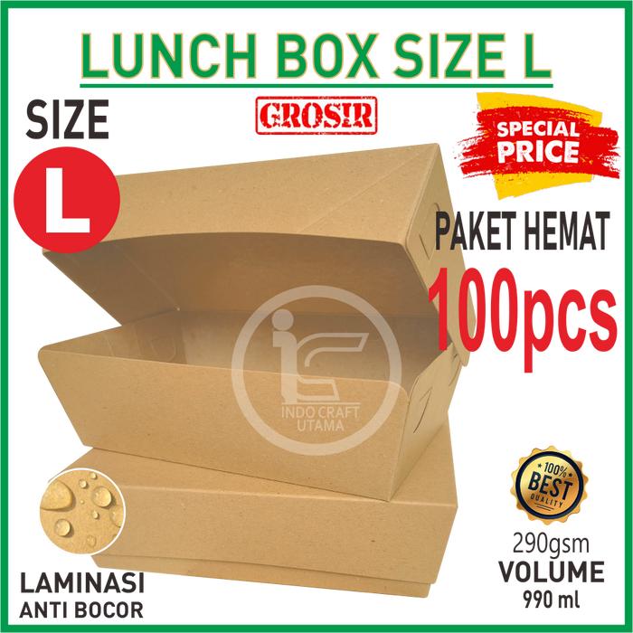Gambar Kotak Makan Kertas Paper Lunch Box Makanan Kraft Grosir Size L 100pcs dari INDOCRAFT UTAMA undefined Tokopedia