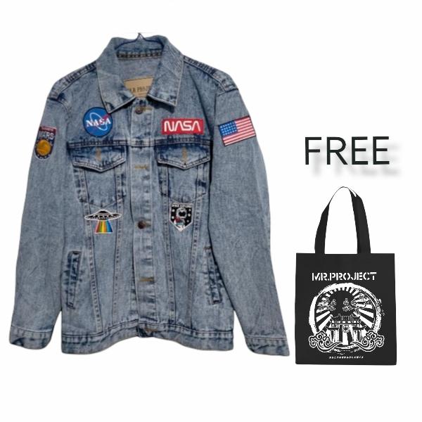 Jual denim jaket full patch nasa blue M Kota Cimahi Mr
