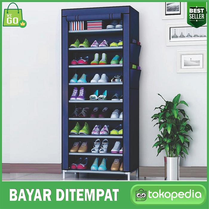 Gambar Rak Sepatu Kain Portable 10 Susun Full Resleting Shoes Rack - Navy dari WE GO undefined Tokopedia