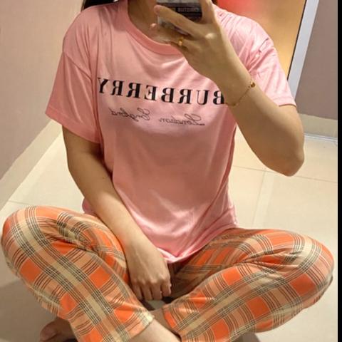 Gambar Baju Tidur Wanita / Piyama Impor Lengan Pendek Celana Panjang KR1001 - PINK, all size dari Baaju ID undefined Tokopedia
