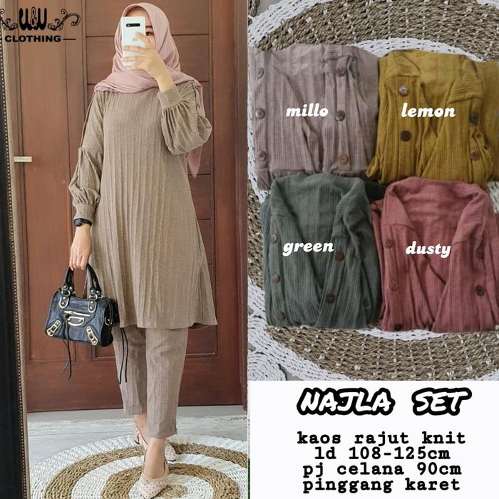Gambar Setelan Tunik Celana Jumbo Ld 120 125 Najla One Set Rajut Polos - Milo dari Clemira Gamis Jumbo undefined Tokopedia