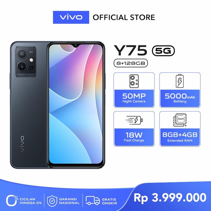 Gambar Vivo Y75 5G Ram 8+4 Extended, Rom 128Gb Original 100% Garansi Resmi - Starlight Black dari HQQ CELL undefined Tokopedia