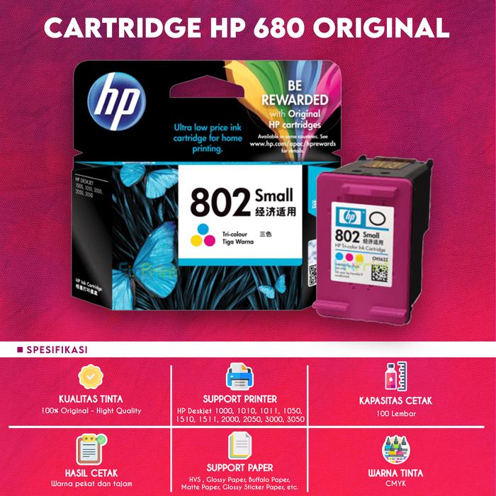 Gambar HP 802 Color CH562ZZ Cartridge Tinta Printer Deskjet 1000 1010 1050 - Tri Colour dari FixPrint Plus undefined Tokopedia