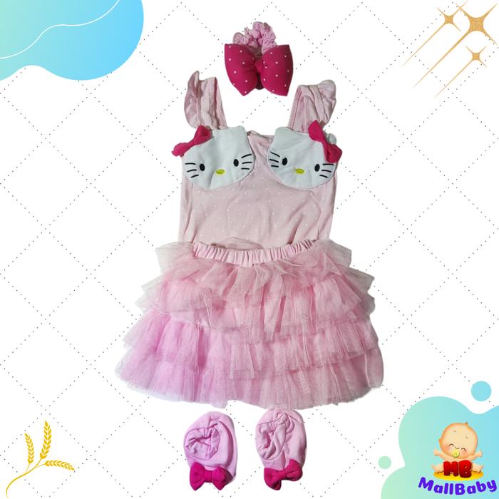 Gambar Baju Bayi Perempuan 0 6 9 Bulan Setelan Jumper Set Bandana Kitty Duo - Pink Muda dari Mall-Baby undefined Tokopedia