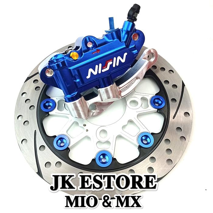 Gambar Paket Kaliper 4 Piston + Disc Cakram Nissin Uk 220MM + Breket MIO MX - Biru dari JK ESTORE1 undefined Tokopedia