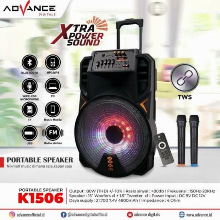 Gambar Advance k1506 speaker meeting bluetooth 15" free 2mic wireless/karaoke dari Indo Foto undefined Tokopedia