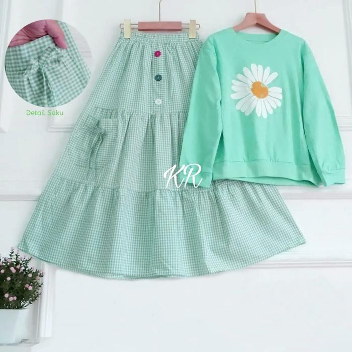 Gambar Setelan Anak Perempuan Atasan Panjang Bawah Rok One Set Kid Baju Rumah - Tosca, S dari Victoria Grosir undefined Tokopedia