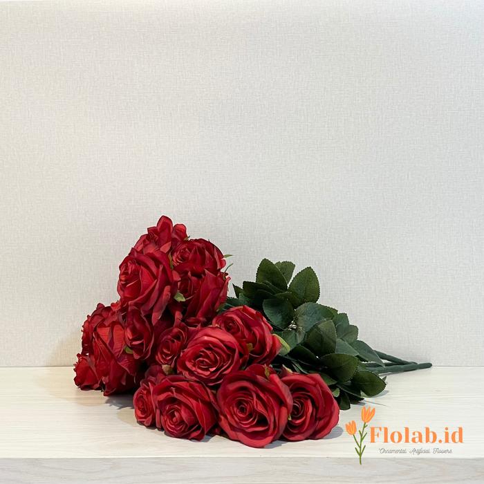 Gambar BUNGA ARTIFICIAL PREMIUM ROSE 10 HEADS - MAWAR 10 KUNTUM (A00122) - Red dari Flolab id undefined Tokopedia
