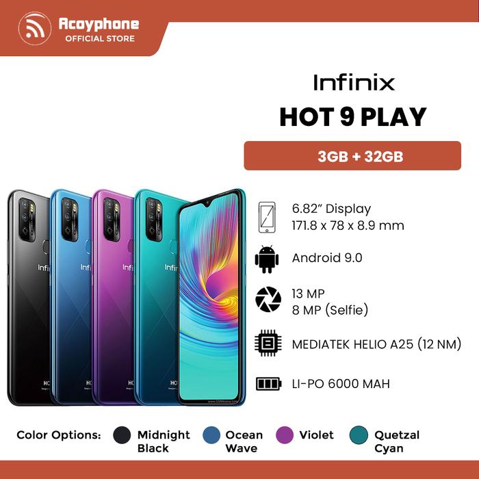 Jual INFINIX HOT PLAY 3/32GB GARANSI RESMI Midnight Black