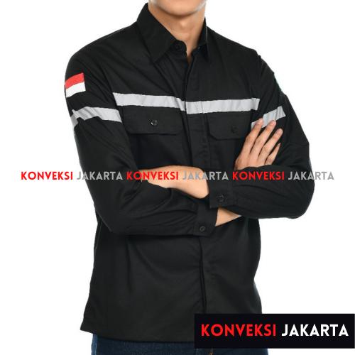 Gambar Baju Atasan Seragam Kemeja Proyek Safety K3 Lengan Panjang Hijau Army - Hitam, M dari Konveksi Jakarta Official undefined Tokopedia