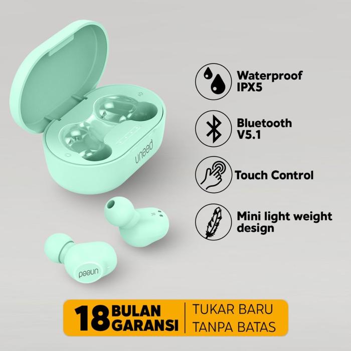 Gambar UNEED TWS Bluetooth 5.1 Earphone Verse V6 - UEP303 - Hijau dari specialdealshop undefined Tokopedia