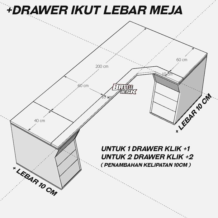 Gambar ADD ON / CUSTOM PANJANG , LEBAR, TINGGI Battledesk - DRAWER IKUT dari Battledesk undefined Tokopedia