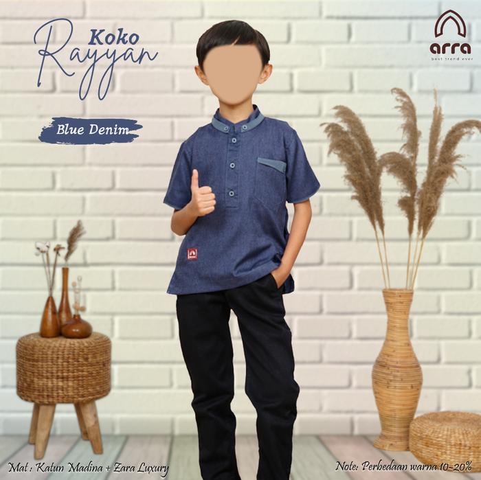 Gambar Koko & Gamis Sarimbit Keluarga Ayah Ibu Anak Seri Rayyan Denim by Arra - Koko Anak, XS dari Emeneska Shop undefined Tokopedia