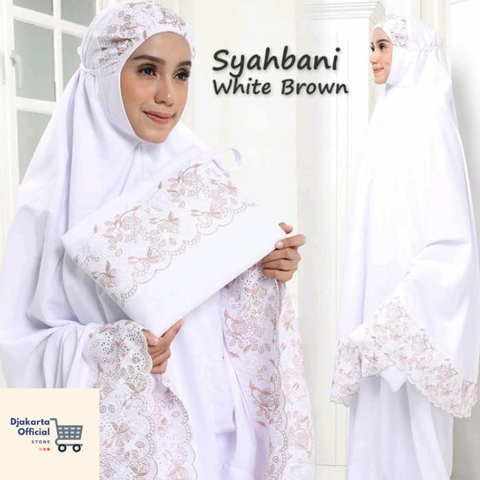 Gambar Mukena Syahbani Katun Mikro Siti Khadijah Mukena Dewasa COD - Putih Cokelat dari Djakarta Official Store undefined Tokopedia