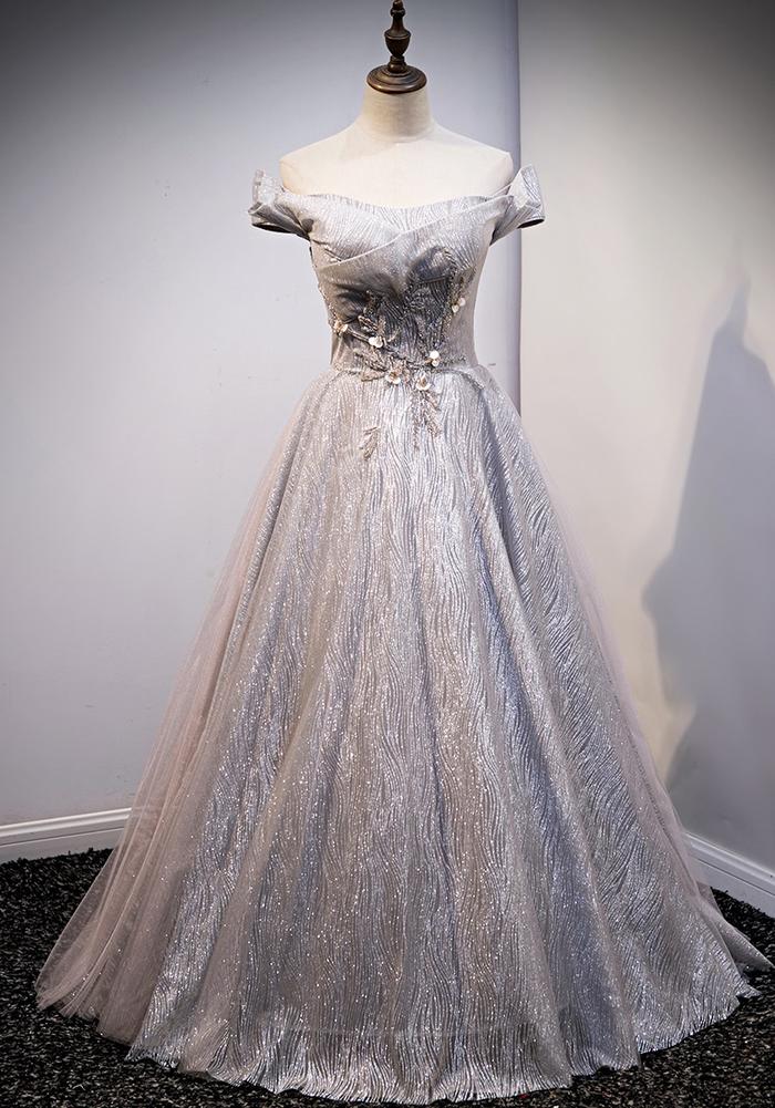 dress warna silver Silver Shiny Dress With Lace