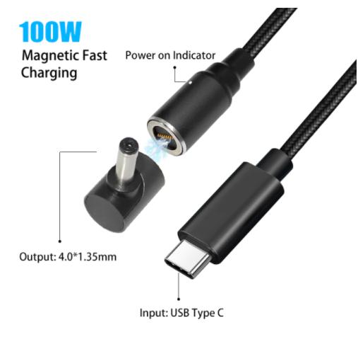 100W ZINC MAGNETIC CABLE TYPE C TO DC ASUS LENOVO HP LAPTOP CHARGING 