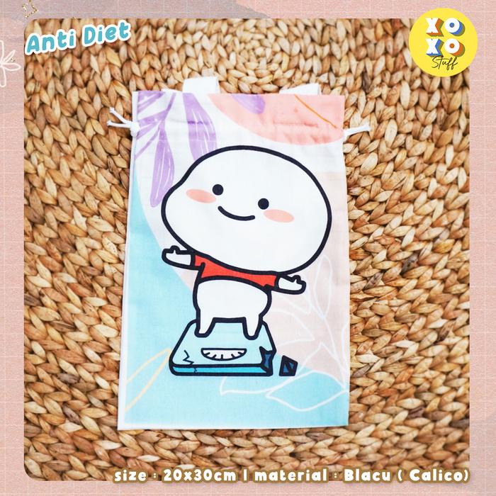 Gambar Pouch Quby Pentol Blacu Serut/ Drawstring Pouch - Mini Tote Bag - Anti Diet dari XOXO stuff undefined Tokopedia