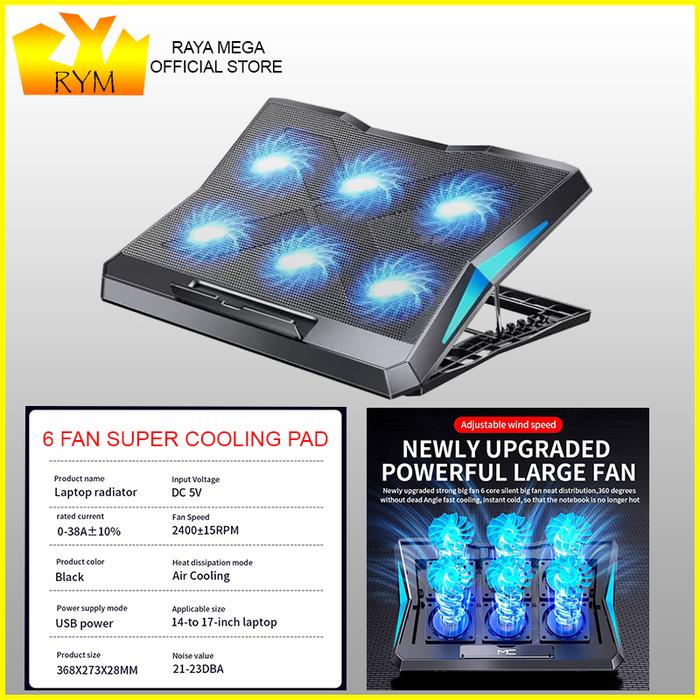Gambar Cooling Pad Laptop Fan Pendingin Notebook Stand Tatakan Meja Cooler - 6 Fan Biru dari RayaMegaStore undefined Tokopedia