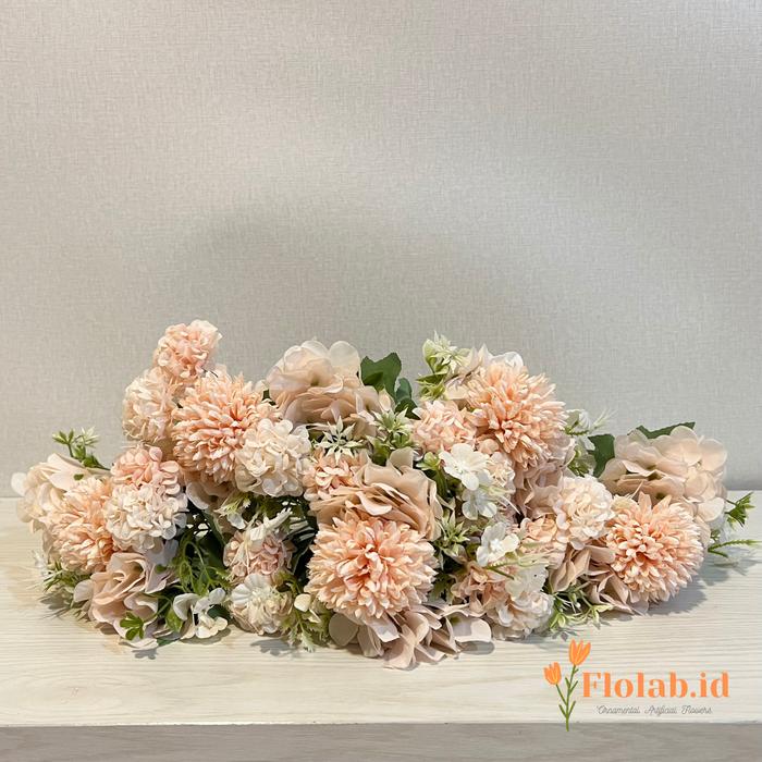 Gambar BUNGA ARTIFICIAL PREMIUM POMPOM HYDRANGEA MIX SET (A00522) - Champagne dari Flolab id undefined Tokopedia