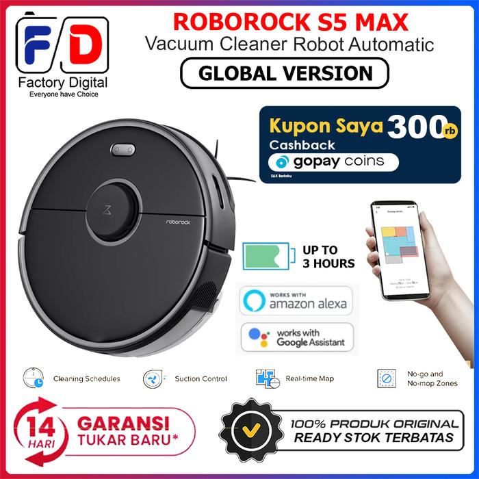 Gambar Roborock S5 Max Vacumm MOP Cleane Sweeping Robotic New - Hitam dari FactoryDigital.Id undefined Tokopedia