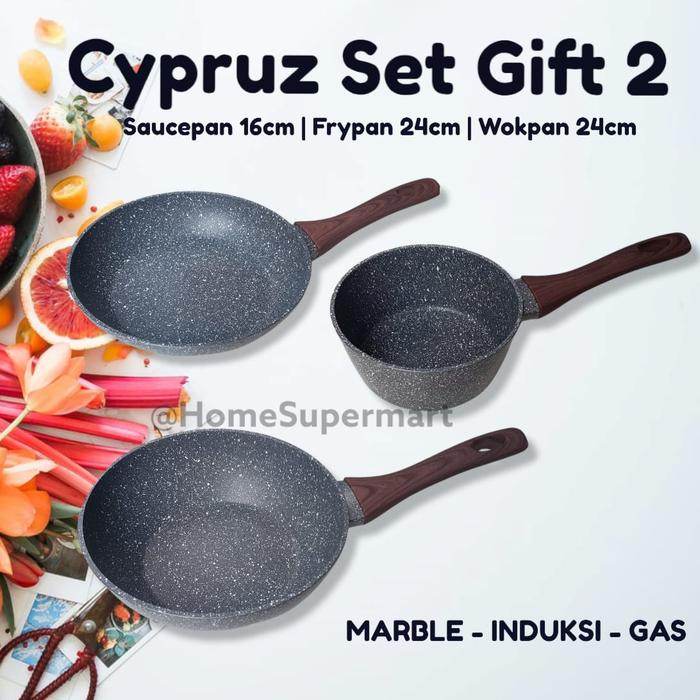 Gambar Cypruz Panci Set Lebaran Grey Marble Wokpan Fryingpan Penggorengan Abu - SET GIFT2 dari Homesupermart_NEW undefined Tokopedia