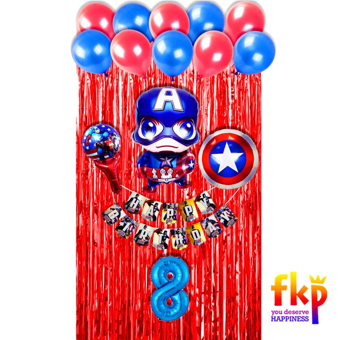 Gambar Set Paket Dekorasi Ulang Tahun Anak Karakter Kartun Laki-Laki - Captain Amerika dari FKP Store undefined Tokopedia