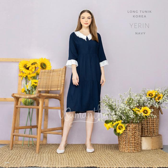 Gambar Long Tunik Korea Yerin / Tunik Muslim Korea - Navy dari Belimukena undefined Tokopedia