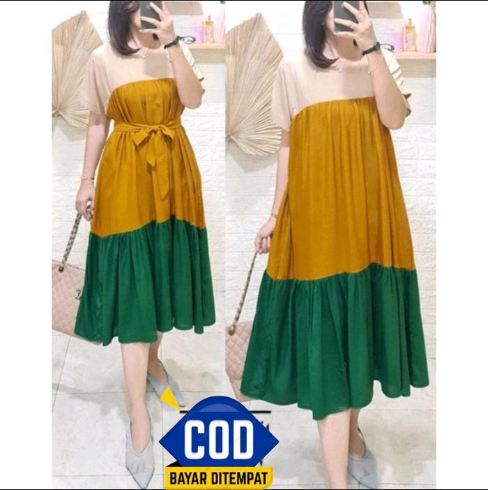 Gambar Tunik Midi Dress Fashion wanita Bahan kain Kombinasi - Mocca dari Asyfa Shop BDG_NEW undefined Tokopedia