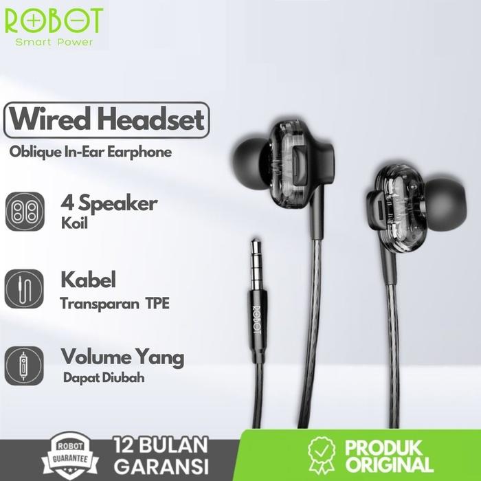 Gambar HEADSET WIRED ROBOT RE30 In-Ear Earphone Wired Headset Dual Speaker dari ANGGREK STORE JAKARTA undefined Tokopedia