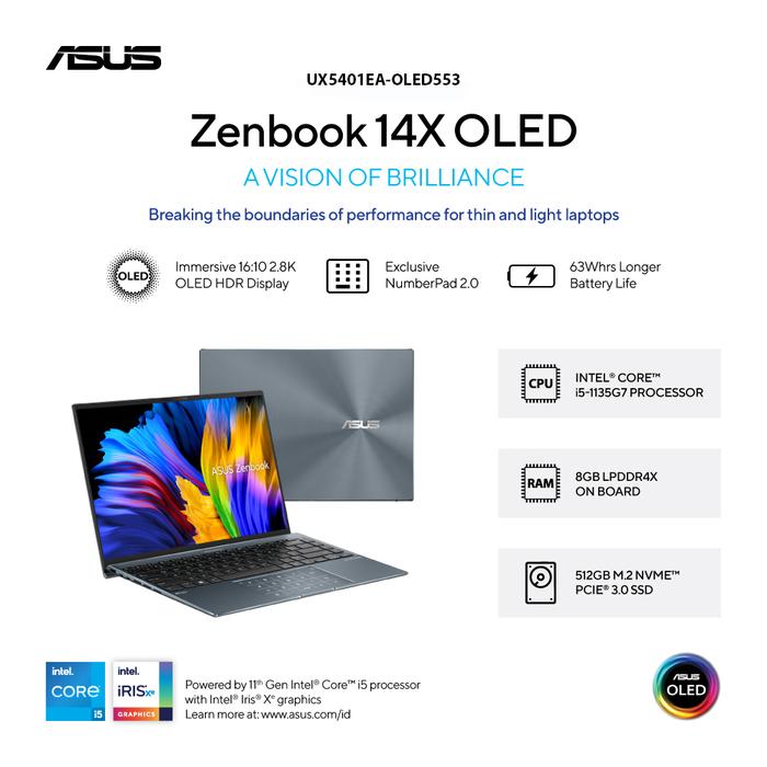 Gambar Asus Zenbook 14X UX5401EA i5 1135G7 8GB 512 SSD 14" OLED 2.8K W11+OHS - OLED553 Pine Gr dari acc komputer medan undefined Tokopedia