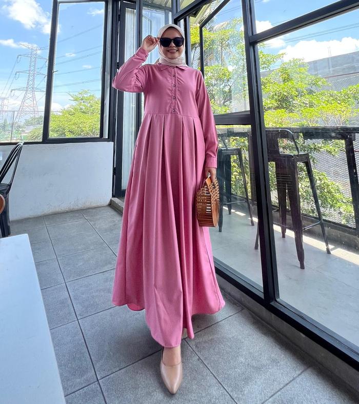 Gambar Shanum Dress Gamis Syari Polos Basic Busui Katun Toyobo Harian Daily - Dusty pink, M dari Pokga Thamrincity undefined Tokopedia