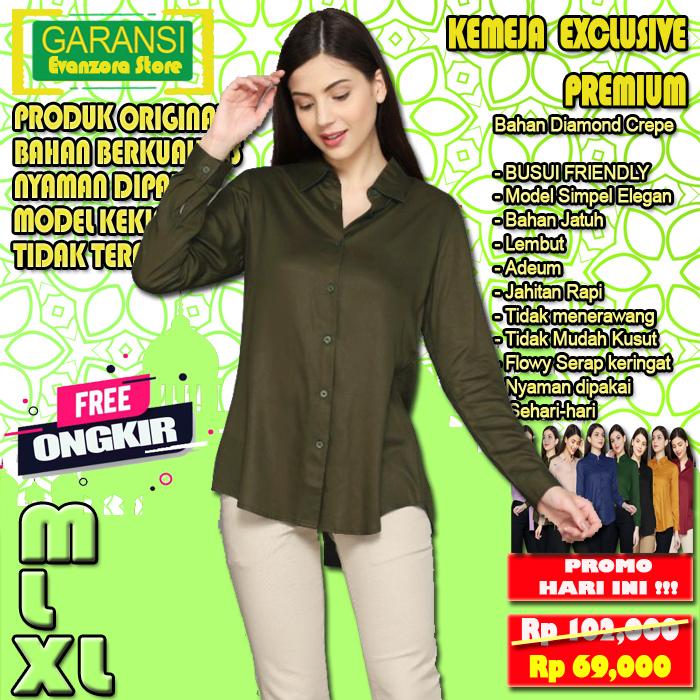 Gambar kemeja wanita casual blouse korean style oversize polos lengan panjang - ARMY, M dari evanzora store undefined Tokopedia