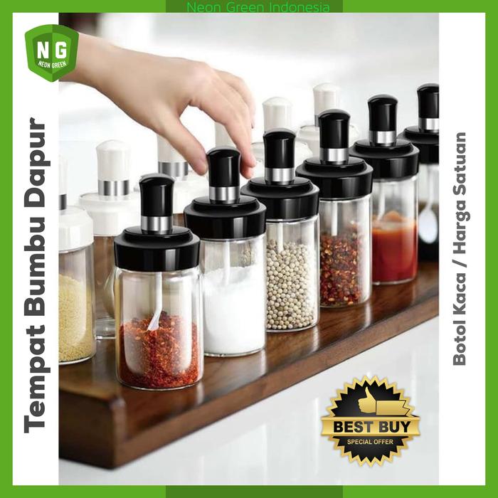 Gambar Tempat Bumbu Dapur Toples Kaca Bumbu Dapur Masak Garam Mecin Kaldu Jamur Gula Bubuk Cabai Lada TB-003 dari Neon Green Indonesia undefined Tokopedia