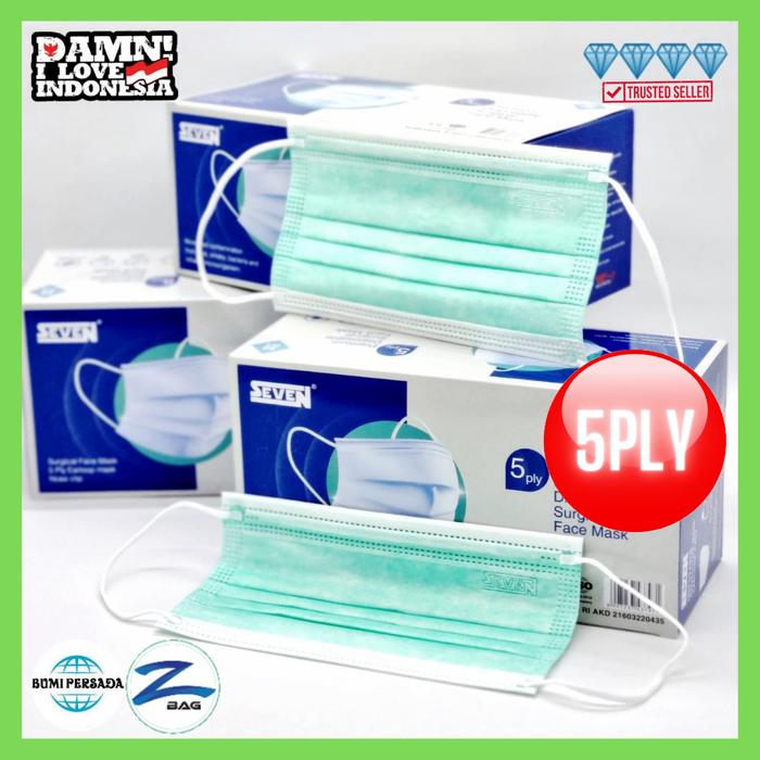 Gambar Masker Surgical Medis 5 PLY Masker Seven 5PLY Kemenkes AKD isi 50 pcs - 7 5ply Green dari MentariMultiMakmur.ID undefined Tokopedia