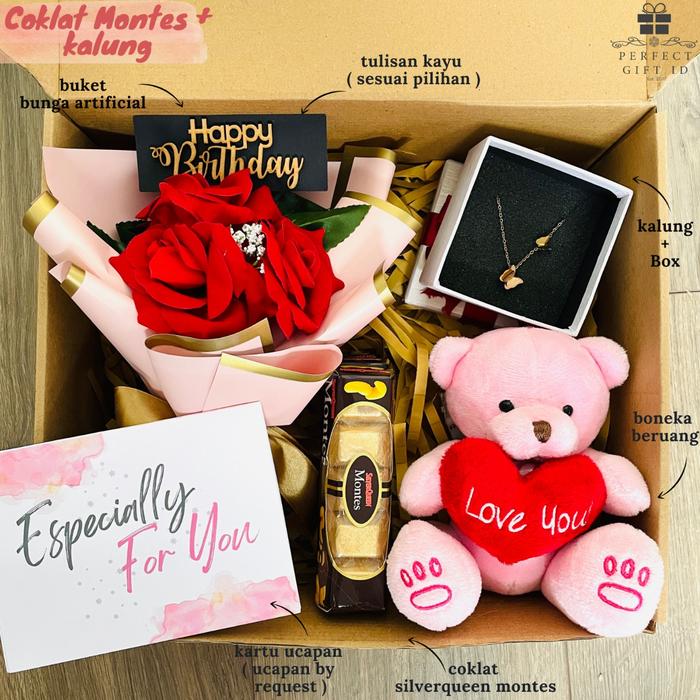 Gambar Hampers Kado Cewek Hadiah Ultah Kado Ultah Kado Anniversary Kado Ultah - Coklat + Kalung, Happy Birthday dari Perfect Gift ID undefined Tokopedia