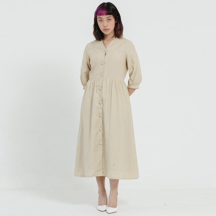 Gambar Cloth Inc TENCEL Front Button Midi Dress - Creme, XS dari Cloth Inc undefined Tokopedia