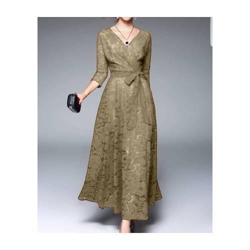 Gambar Maxi Dress Wanita Panjang Anggun Casual Baju Pesta Brukat Lapis Furing - Mocca dari NATASYA FASHION STORE undefined Tokopedia