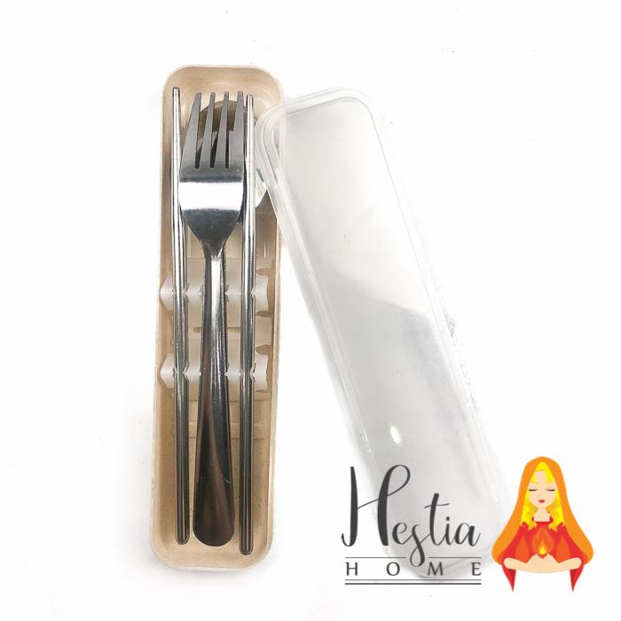 Gambar Peralatan Makan Travel Cutlery Set Sendok Garpu Sumpit Kotak Korea - Putih dari HESTIA HOME OFFICIAL undefined Tokopedia