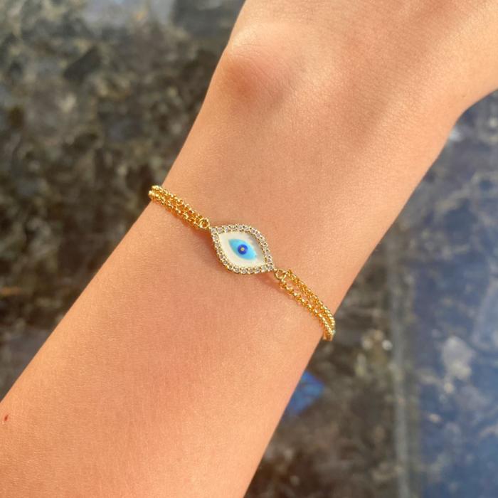 Single Halo Evil Eye Diamond Bracelet 