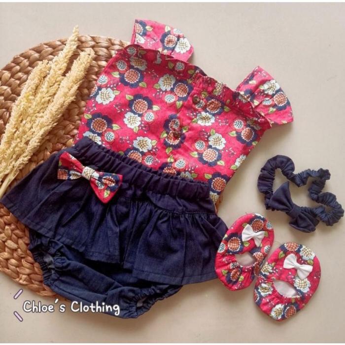 Gambar Chloe's Clothing | Blommer set bayi 3-9 month - Merah dari Chloe&#39;s Ribbon undefined Tokopedia