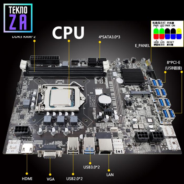Jual Mining Motherboard 8 VGA B75-USB 8 