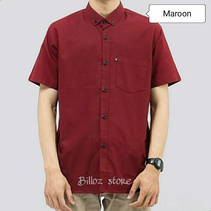 Gambar Kemeja Dark Grey / Abu Tua Pria Lengan Pendek Baju Kemeja Cowok Kerja - Maroon, XL dari billoz_store undefined Tokopedia