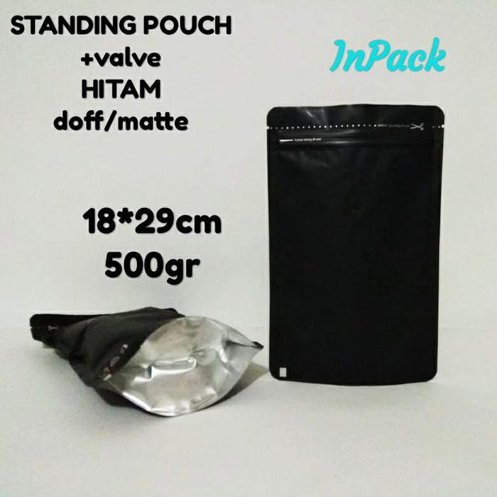 Gambar standing pouch alumunium foil 500gr kopi +valve - Hitam dari fifi kemasan undefined Tokopedia