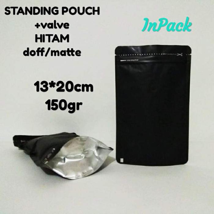 Gambar standing pouch Alumunium foil 150gr kopi +valve - Hitam dari fifi kemasan undefined Tokopedia