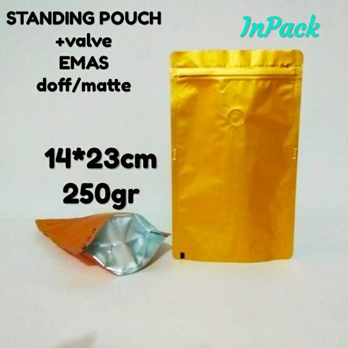 Gambar standing pouch alumunium foil 250gr kopi +valve - Emas dari fifi kemasan undefined Tokopedia