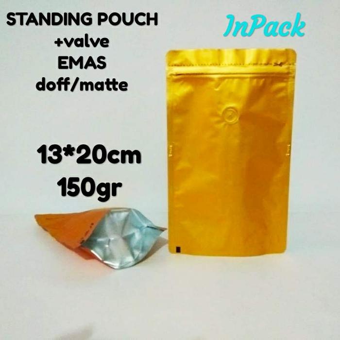 Gambar standing pouch Alumunium foil 150gr kopi +valve - Emas dari fifi kemasan undefined Tokopedia