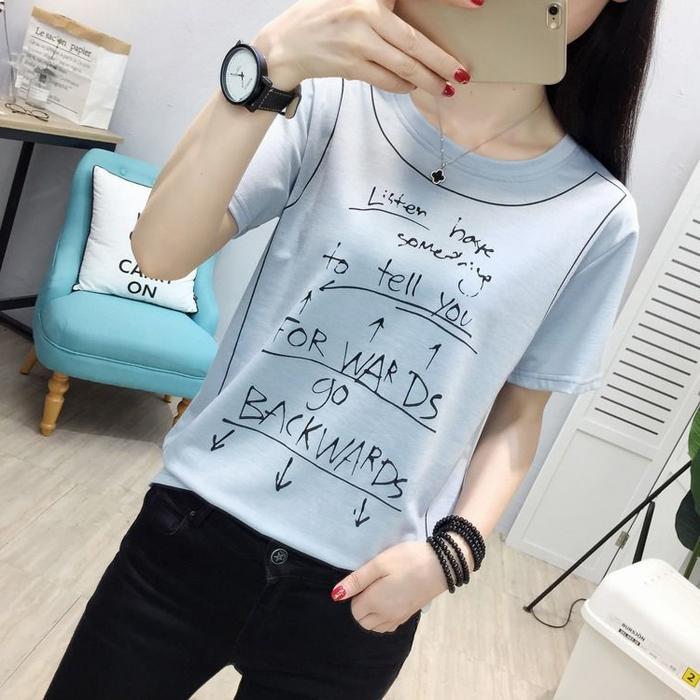 Gambar Atasan Casual The Words - Baju Blouse Import Wanita Kaos Lengan Pendek - Blue, XL dari BSHOP Fashion Import undefined Tokopedia